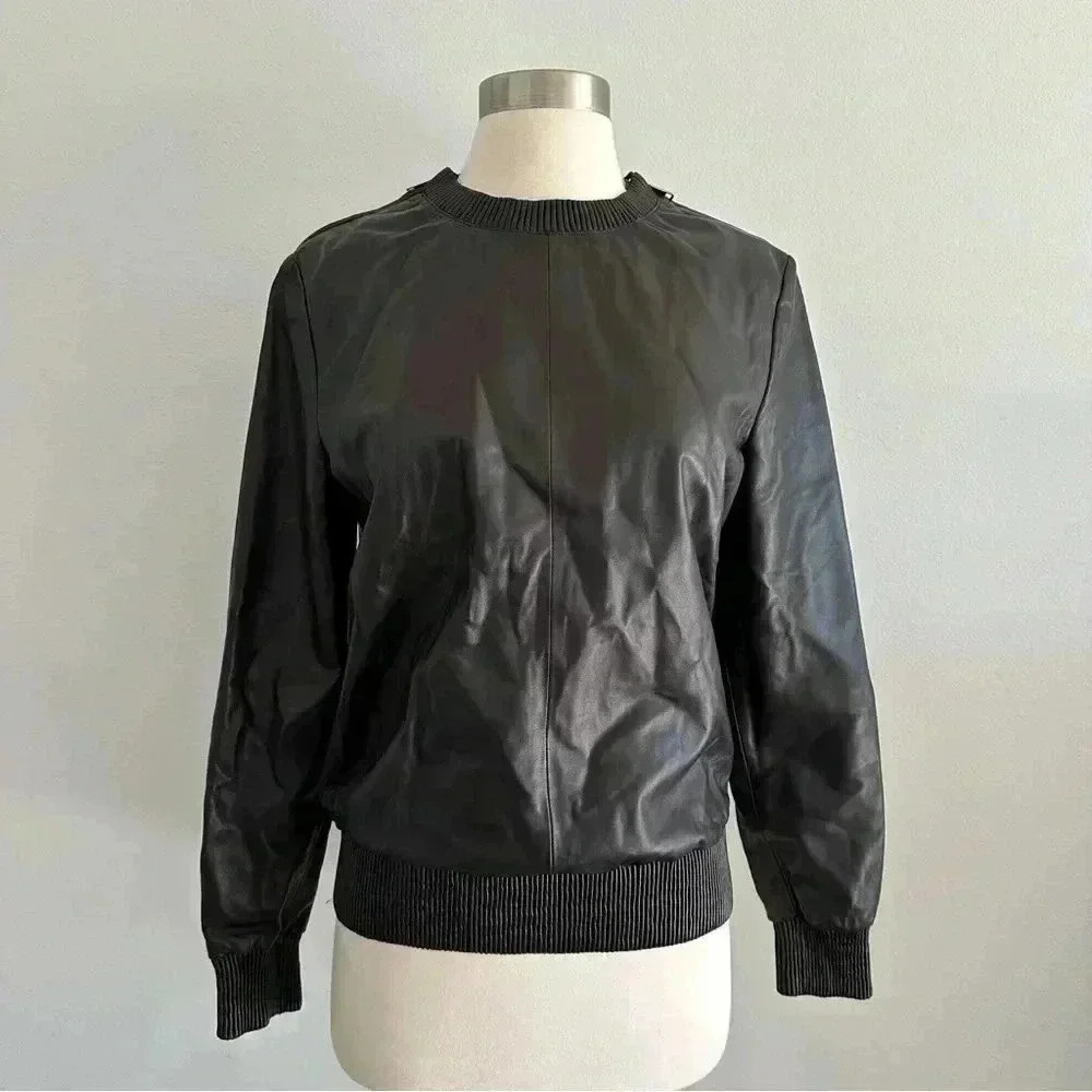 Givenchy Lambskin Leather Crewneck Sweatshirt Top Buttery Soft 38/ XS - Picture 14 of 14